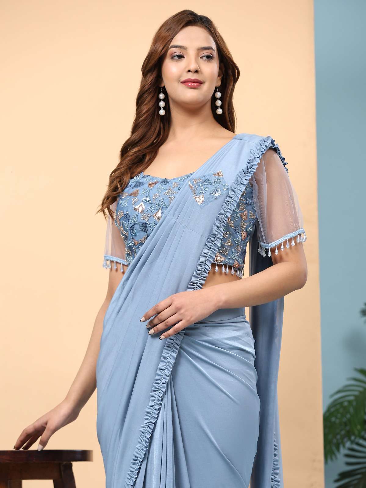 amoha trendz  d no 102073 fancy imported fabrics decent look saree catalog