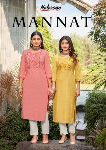 kalaroop Mannat heavy reyon exclusive look kurti catalog