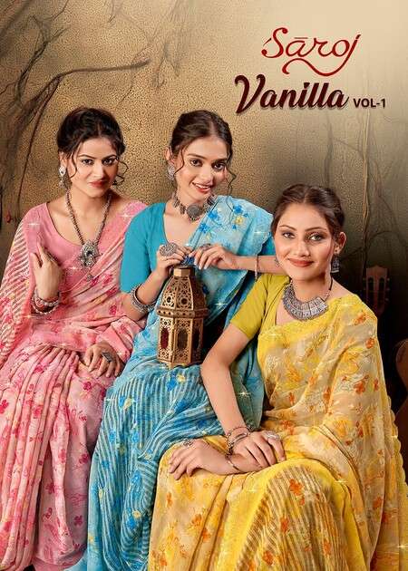 saroj saree Vanilla 1 georgette attractive  print saree catalog