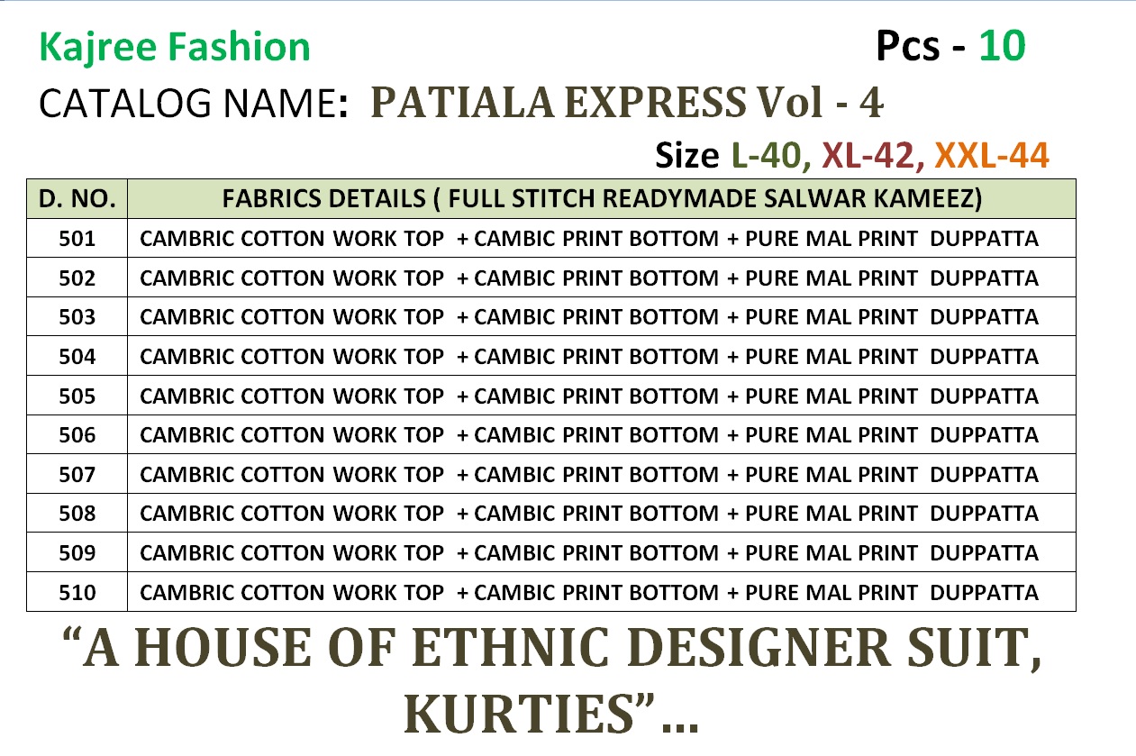Kajree Fashion patiala express vol 4 suits collection