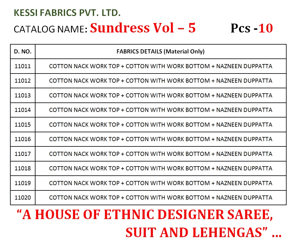 Kessi fabrics sundress vol 5 Salwar Kameez Catalog wholsaler