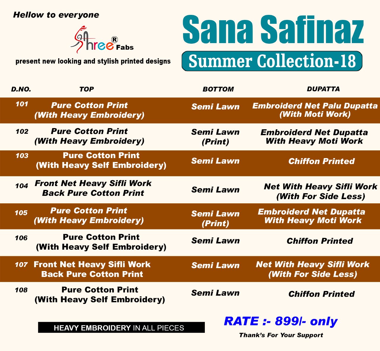 Shree fabs sana safinaz summer collection 18 salwar Kameez Catalog Dealer
