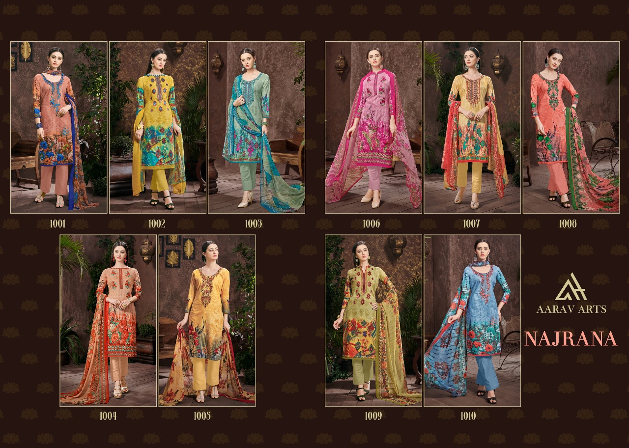 Aarav trendz introduce najrana vol 1 collection of printed with embroidery salwar kameez