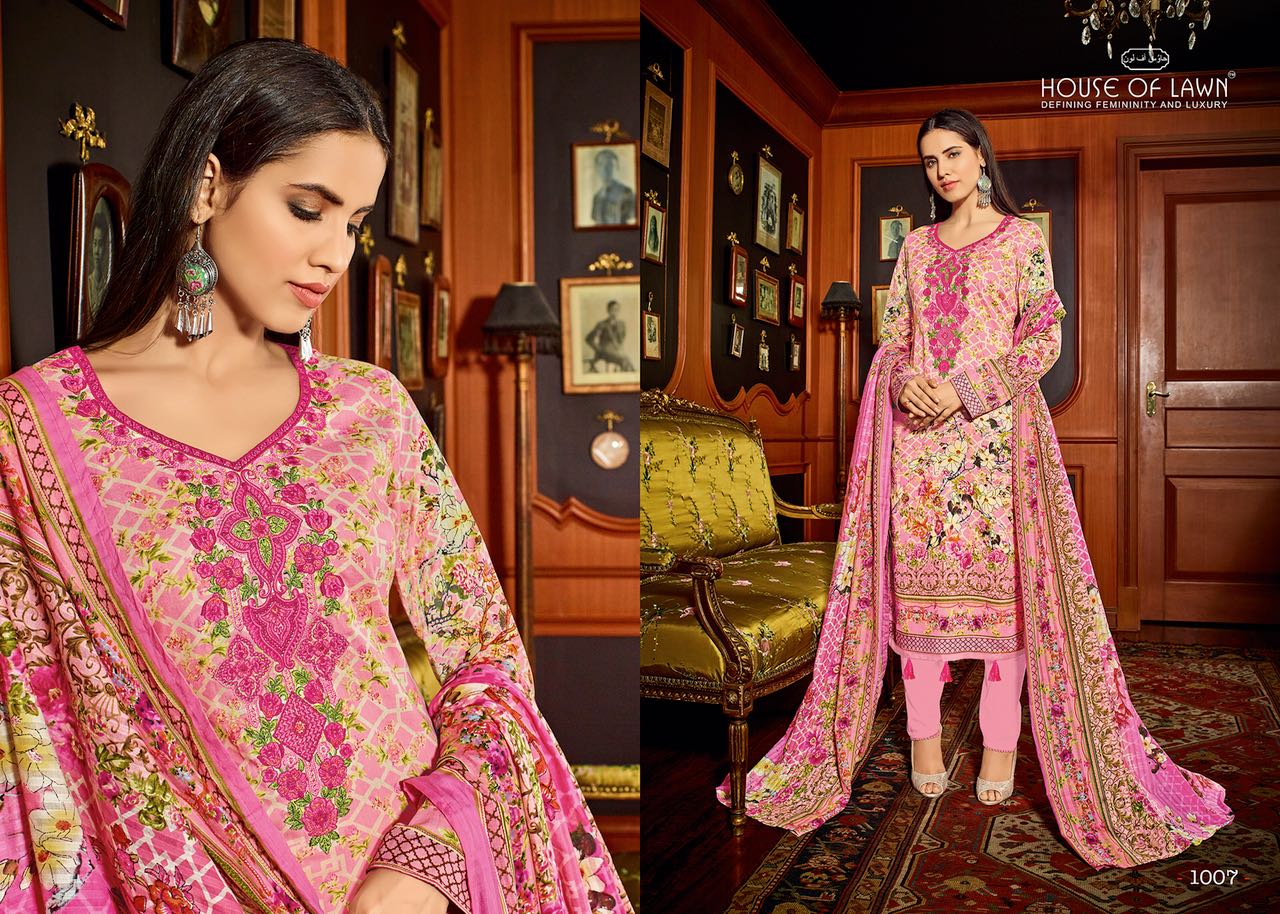 House of lawn presenting muslin vol 10 Festive collection of pure cotton printed with embroidery work salwar kameez