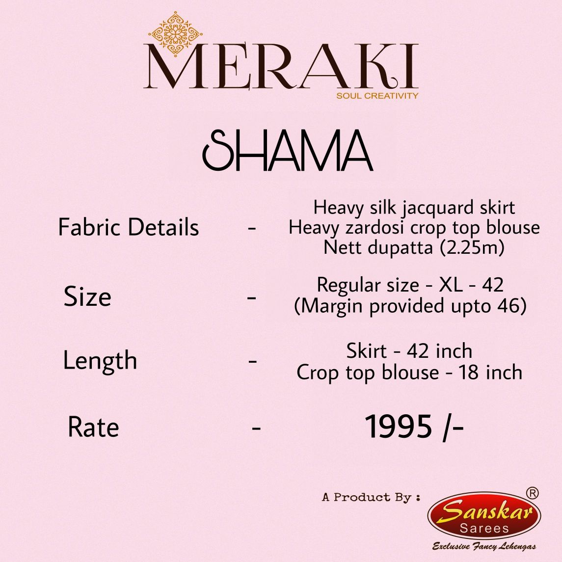 Meraki by sanskar sarees launch designer concept Crop top with legenga