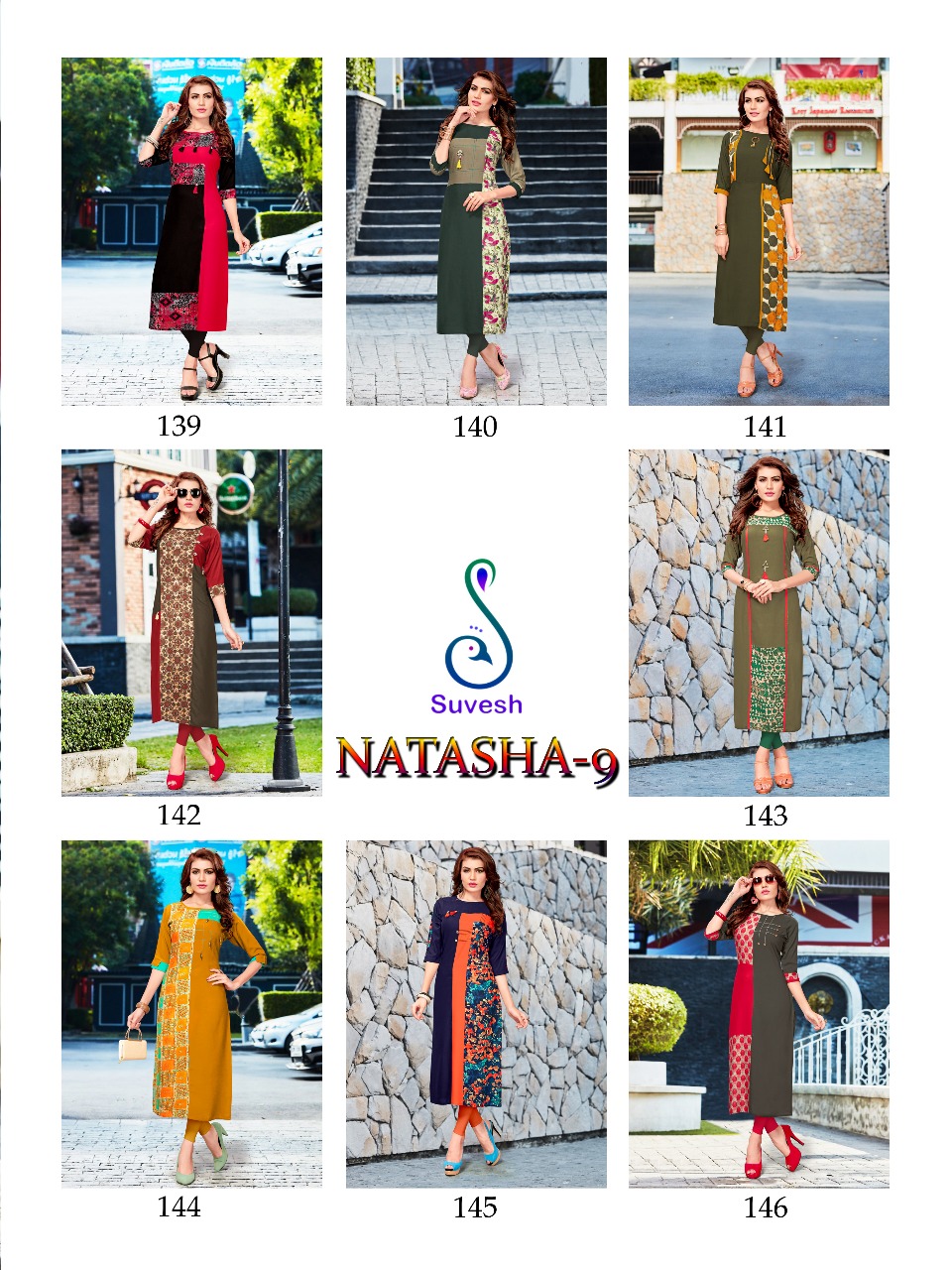 Suvesh presents natasha 9 summer collection rayon print straight long cut kurtis