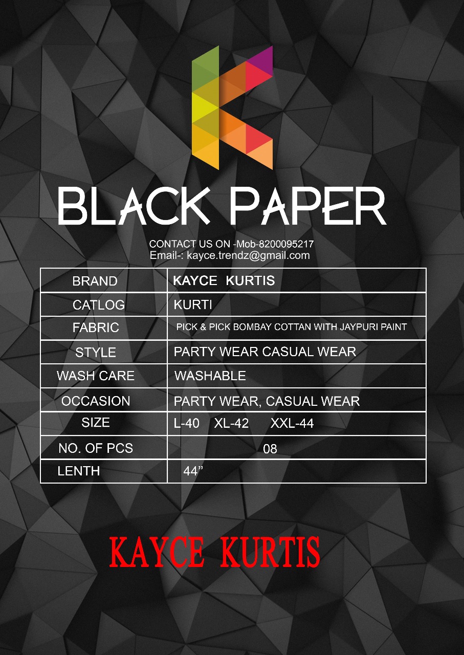 Kayce Trendz presents Black paper simple casual wear kurtis