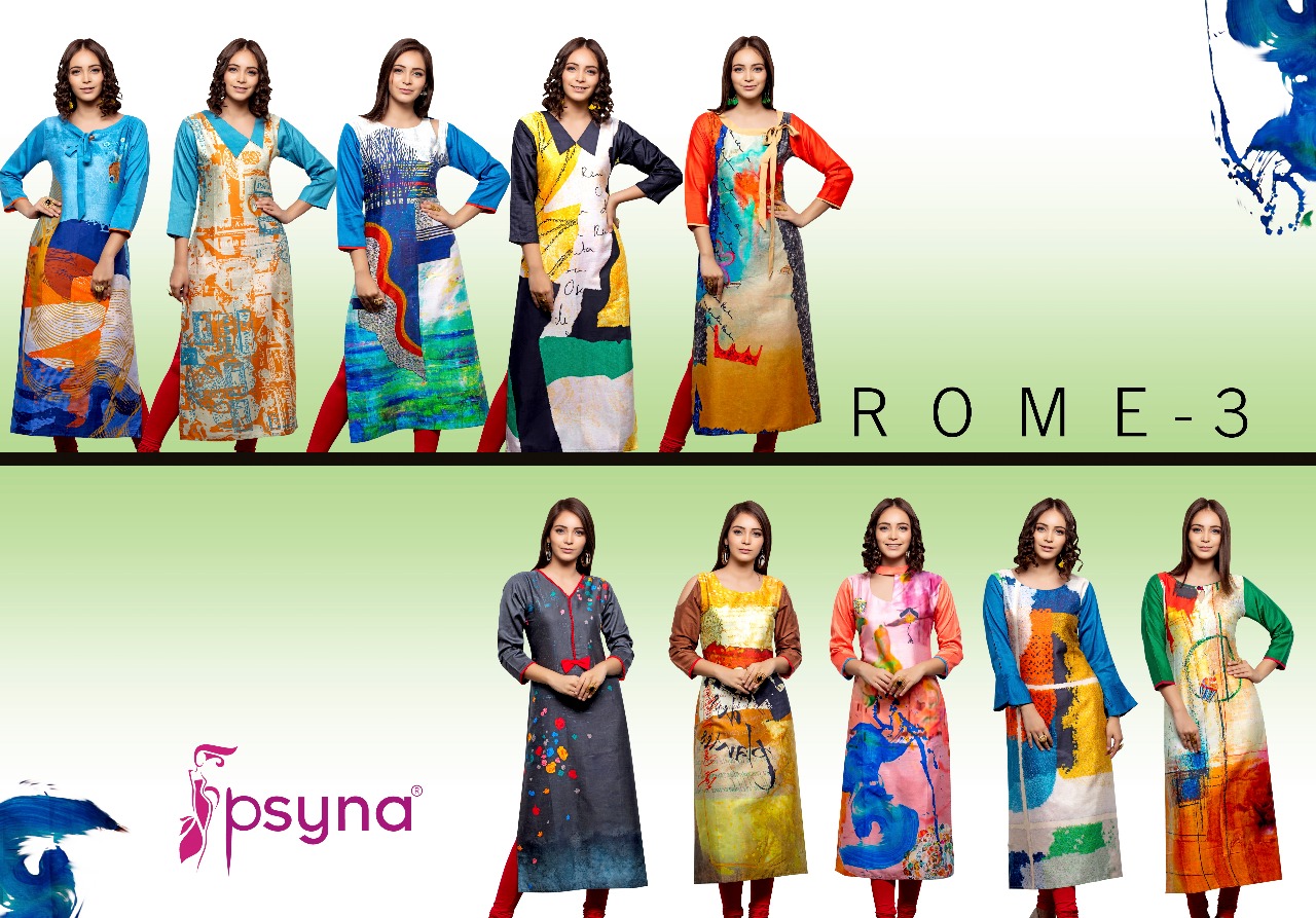 Psyna presenting rome 3 digital printed kurtis