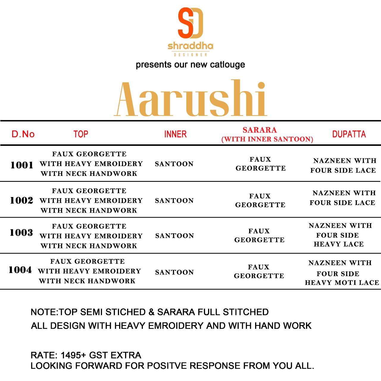 Shraddha designer presents aarushi Sarara collection Heavy Designer collection of salwar kameez