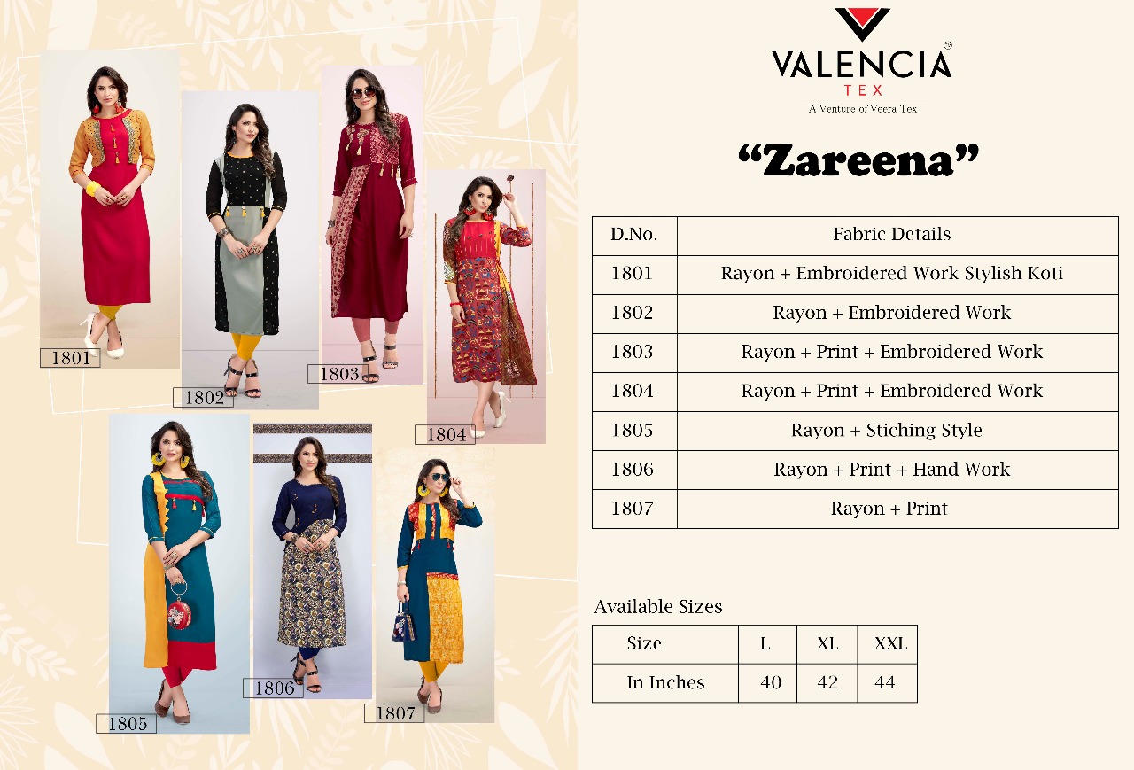 Valencia tex presenting zareena casual stylish wear kurtis concept