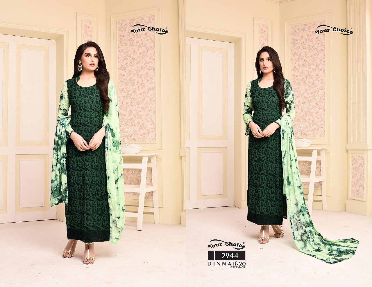 Your choice presents dinnar TM 20 stylish casual wear pure chiffon salwar kameez collection