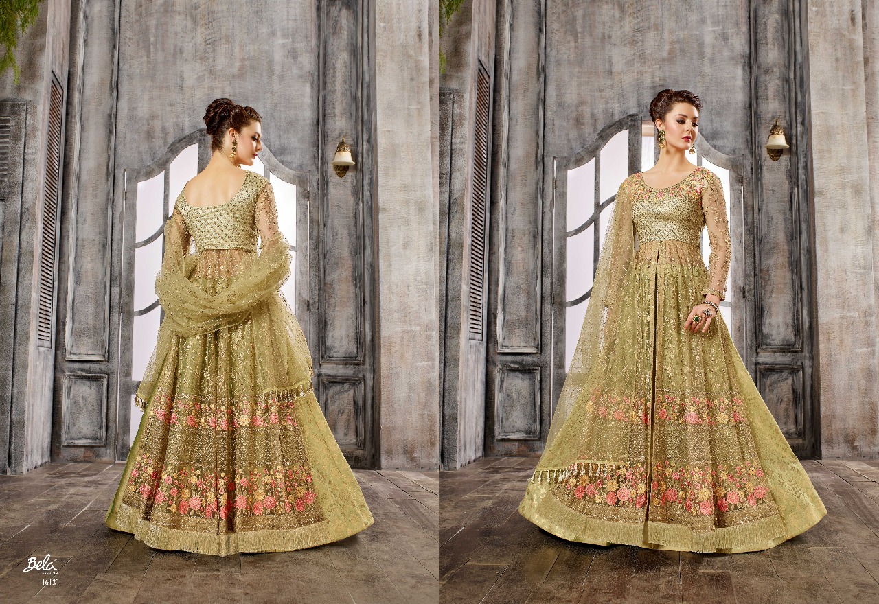 Bela fashion presents celebrations heavy traditional wear indo western gown concept