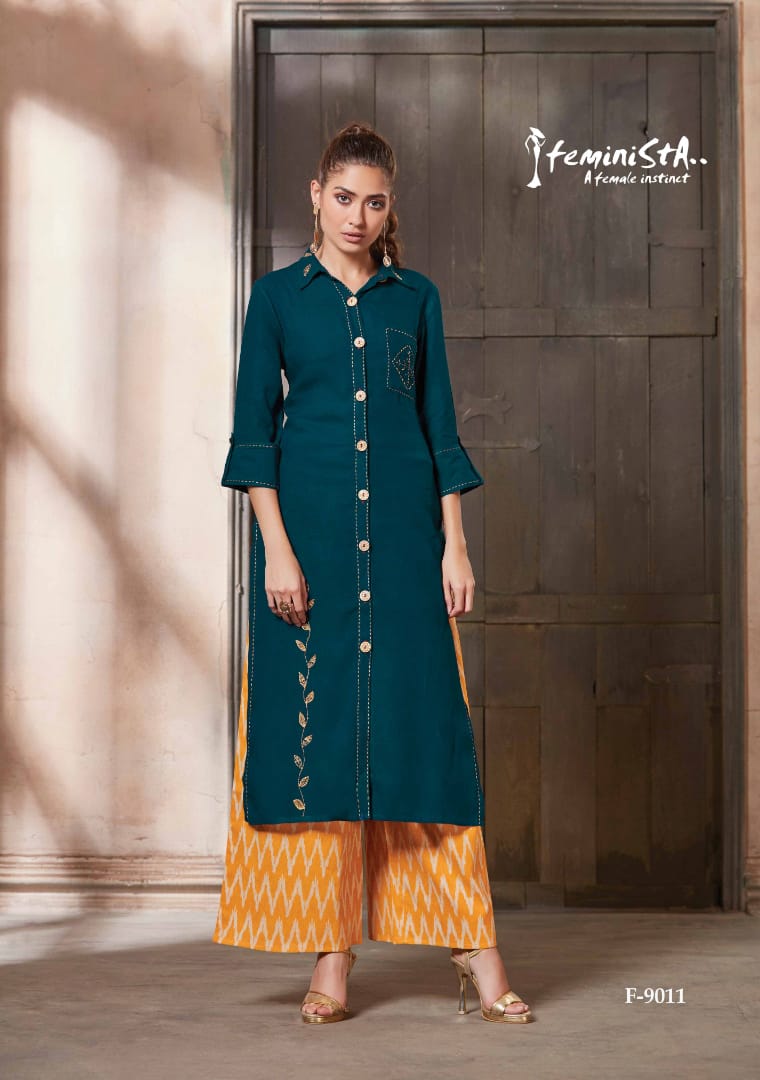 Feminista presents hashtag 2 semi casual wear beautiful kurti with plazzo collection