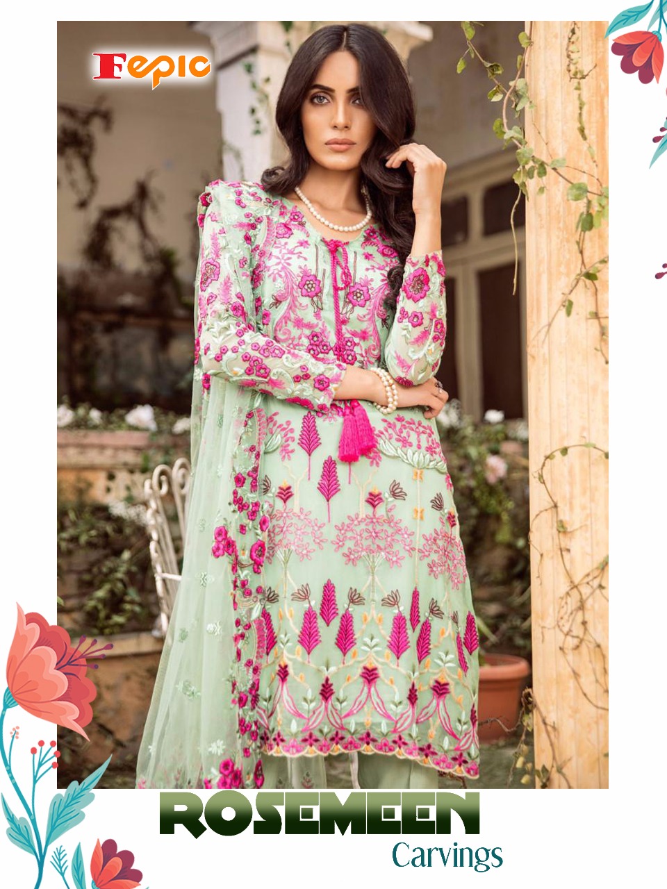 FEPIC presenting rosemeen carvings stylish pakistani collection of salwar kameez