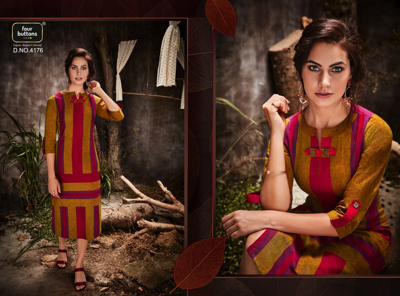 Four buttons presenting stripes beautiful casual wear kurtis collection