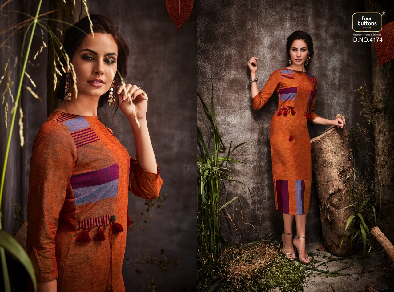 Four buttons presenting stripes beautiful casual wear kurtis collection