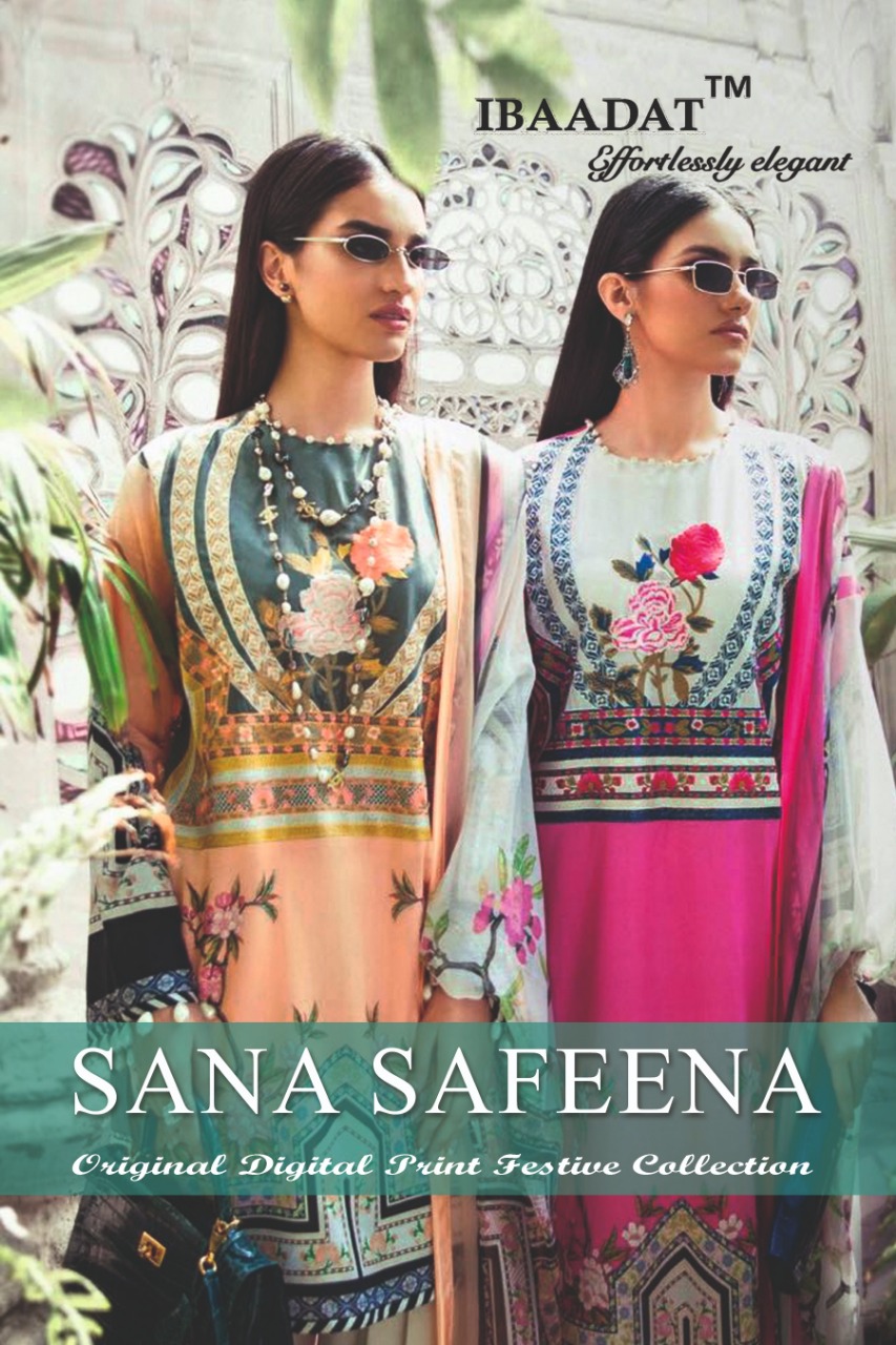Ibaadat presents sana safeena original digital printed beautiful collection of kurtis