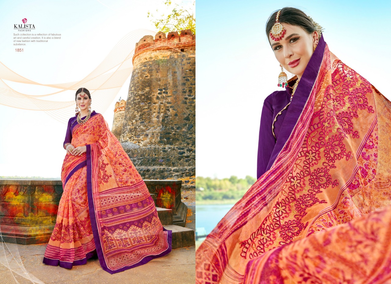 Kalista fashion Presenting kasturi beautiful printed supernet sarees collection