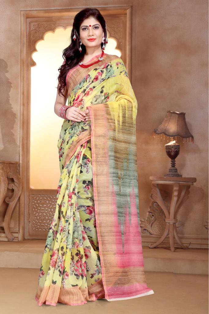 Maniyar sarees Presenting linen silk casual digital printed sarees collection