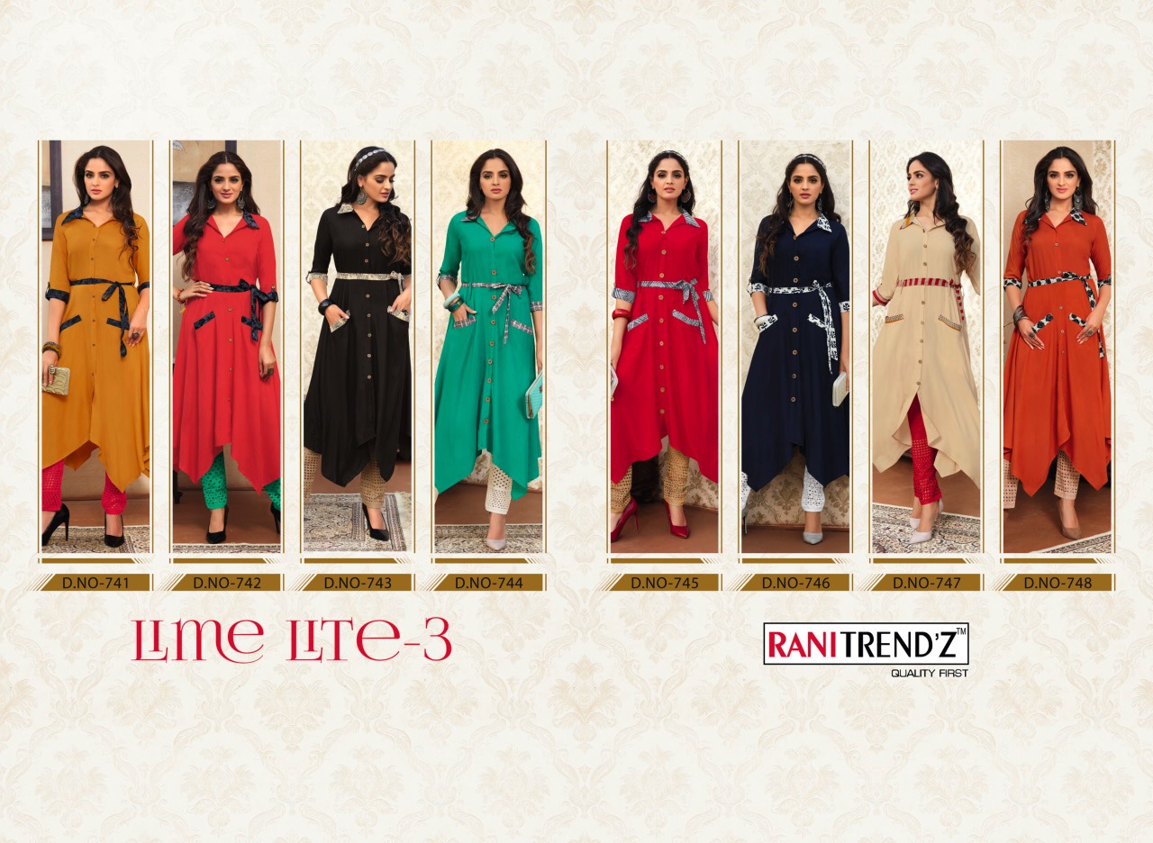 Rani trendz presenting lime lite 3 stylish wear kurtis collection