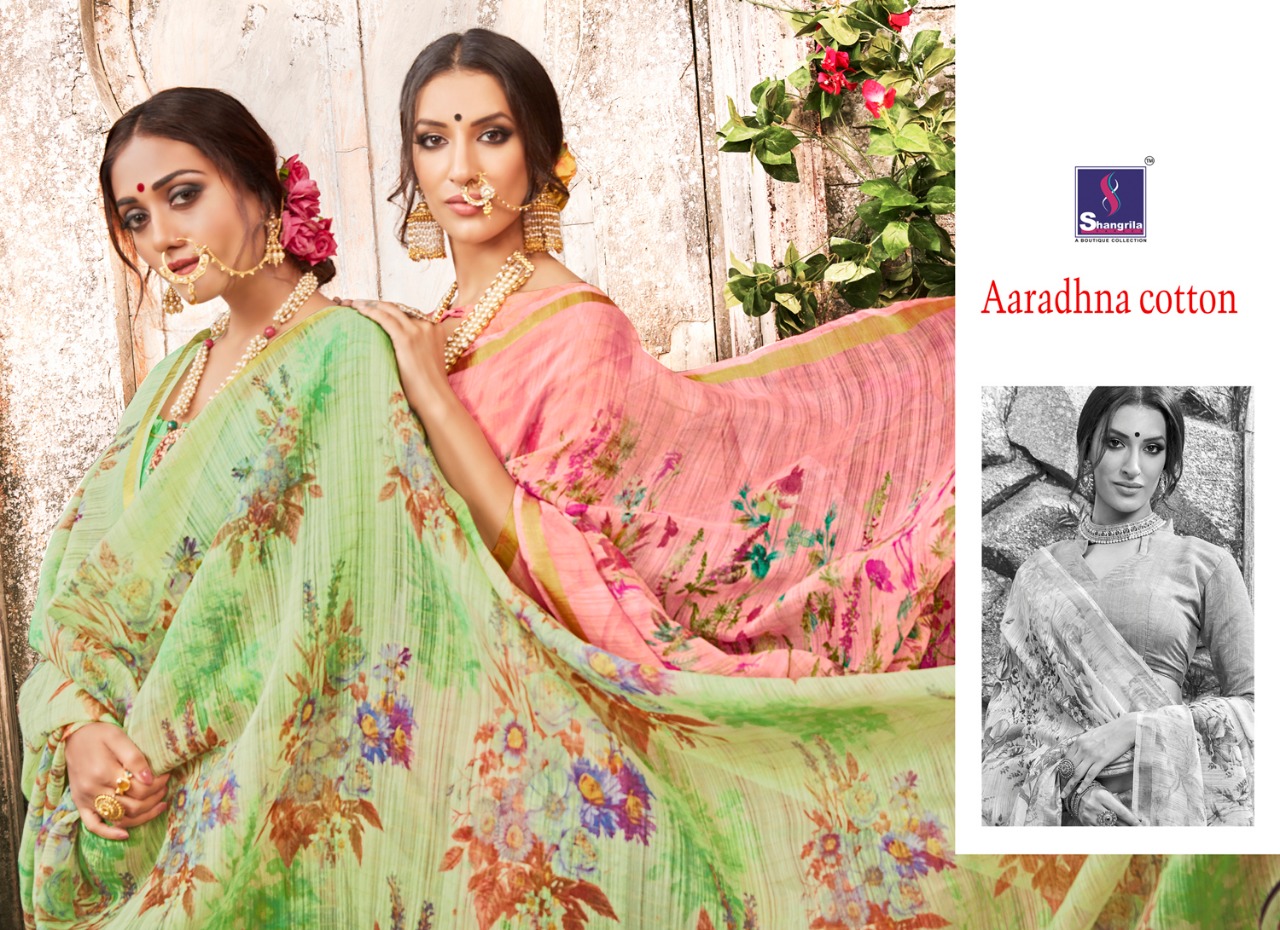 Shangrilla presents aaradhana cotton authentic handloom art printed sarees concept
