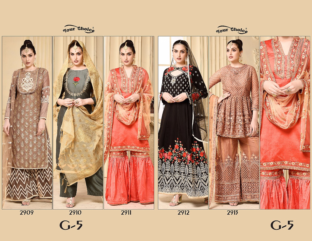 Your choice presents g 5 stylish with Different patterns salwar kameez concept