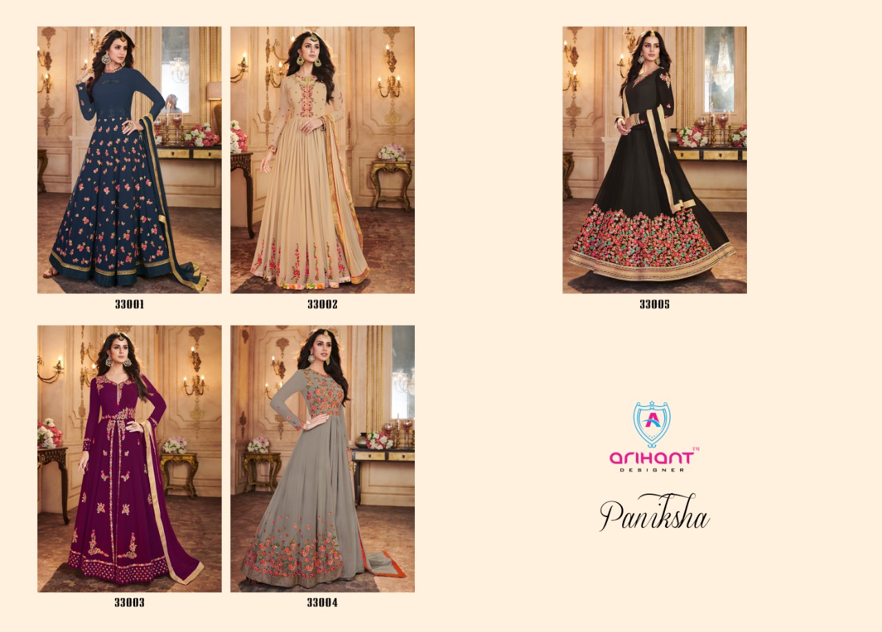 Arihant designer paniksha designer party wear gown style long salwar kameez concept