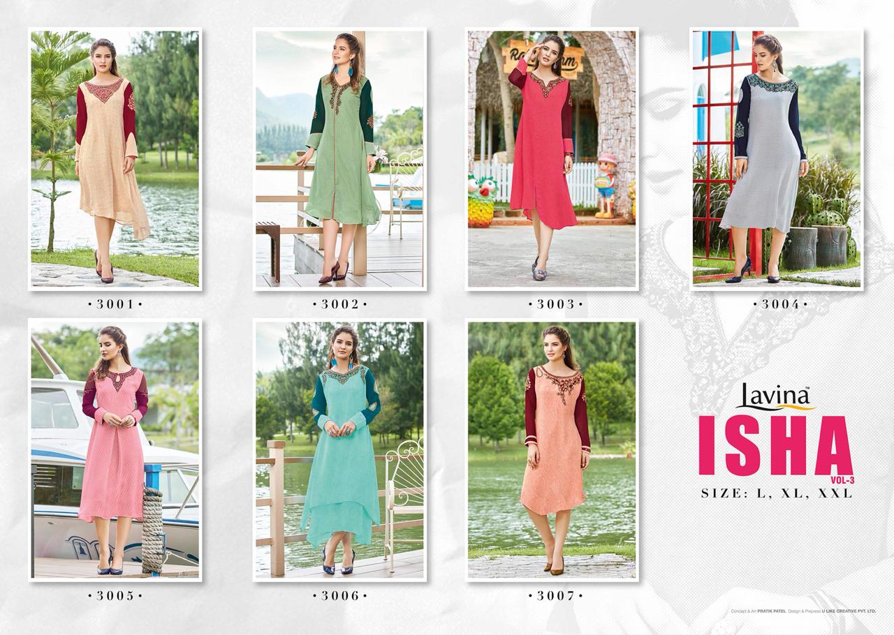 Lavina launch Isha vol 3 semi casual Fancy wear collection of kurtis