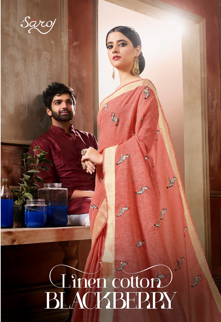 Saroj blackberry simple elegant rich look linen cotton sarees