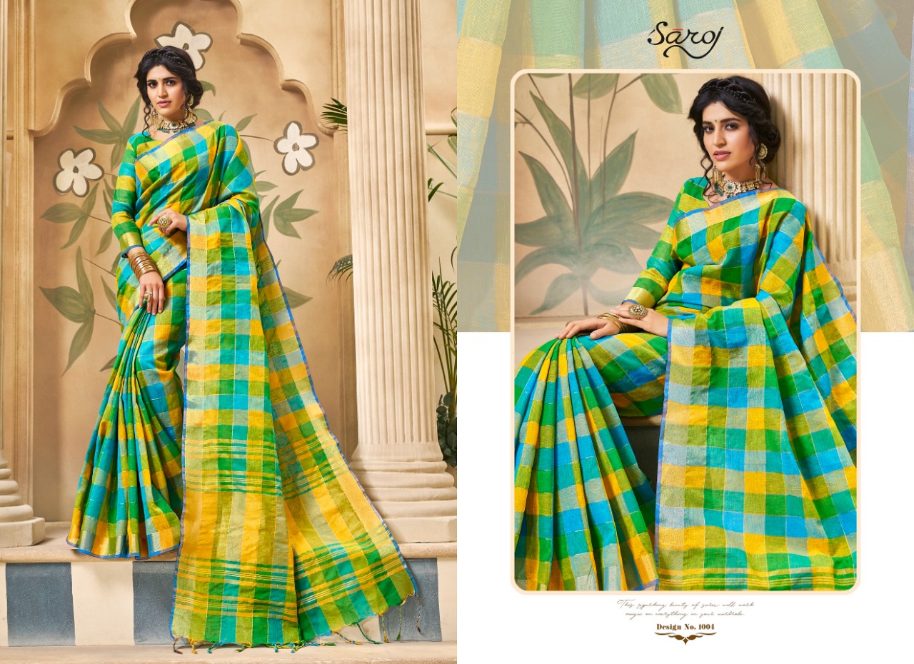 Saroj launch apple casual stylish linen cotton sarees concept