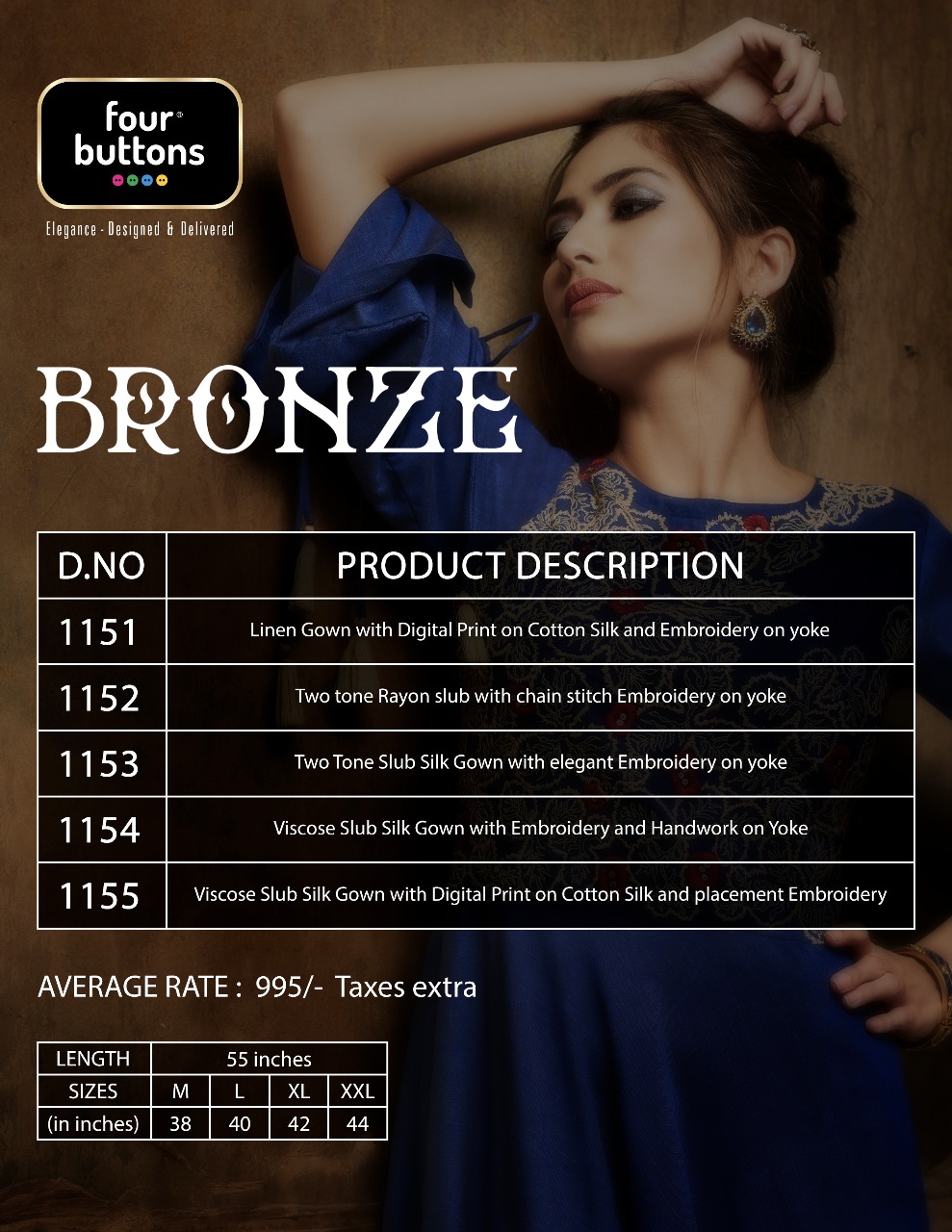 Four buttons bronze stylish designer party wear gowns concept