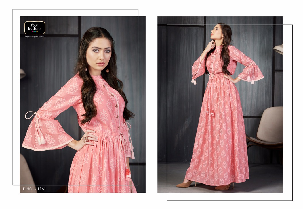 Four buttons coral Casual fancy gown Pattern kurtis collection