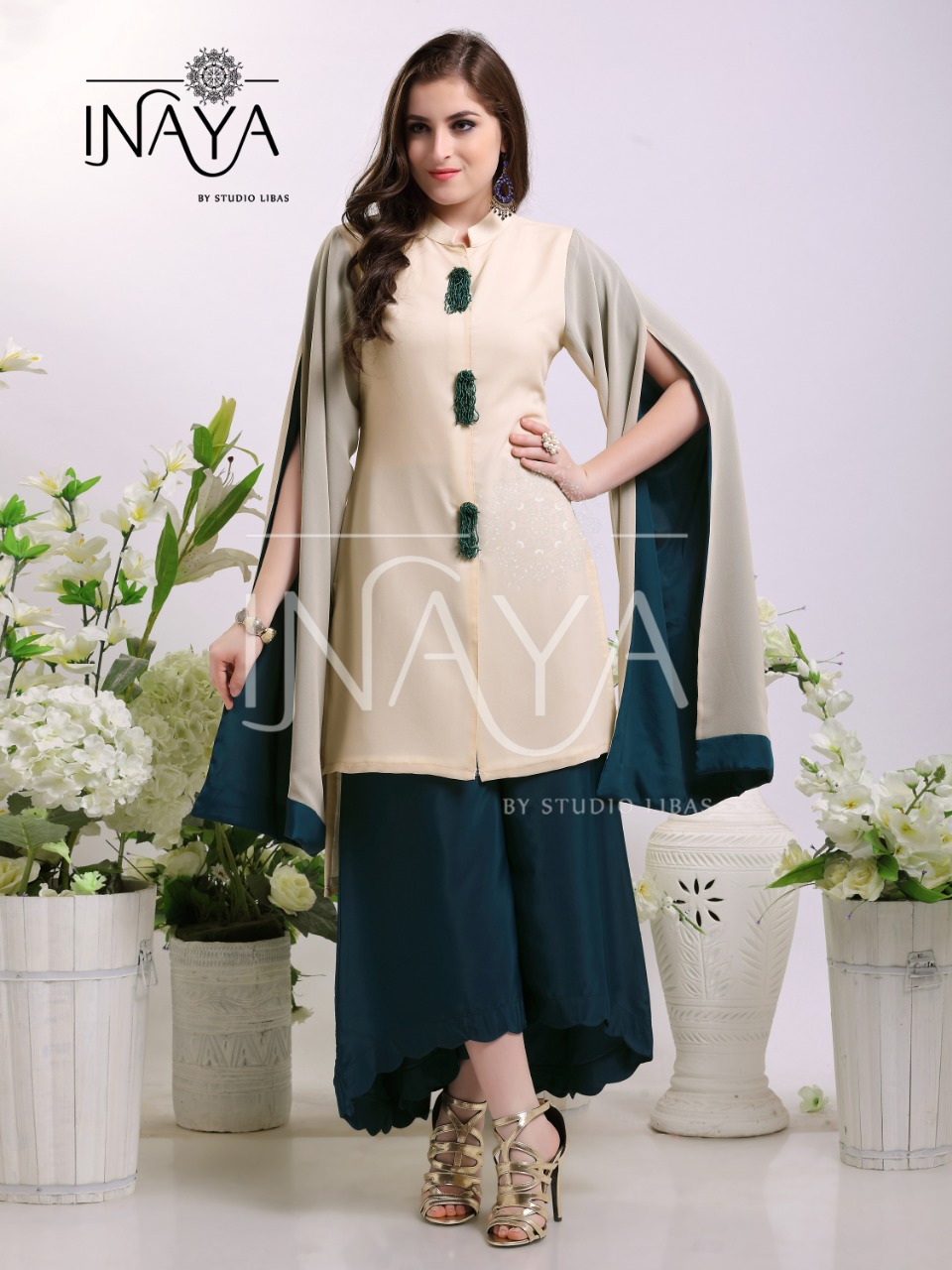 Inaya by studio libas presenting luxury pret collection vol 7 stylish trendy look kurtis style tunic with culottes pants concept