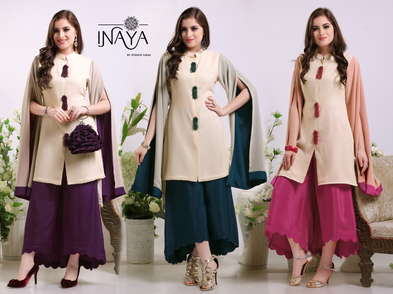 Inaya by studio libas presenting luxury pret collection vol 7 stylish trendy look kurtis style tunic with culottes pants concept