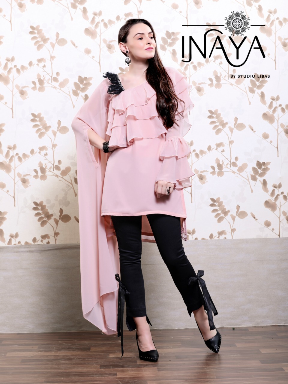 Inaya by studio libas presents luxury pret collection 9 stylish party wear tunic style kurti with cigarette pants concept
