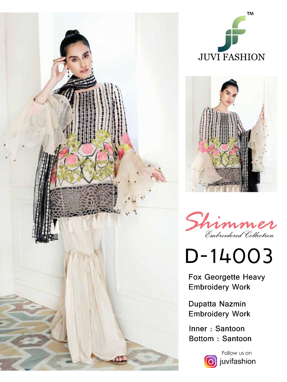 JUVI fashion presents SHIMMER beautiful embroidery work pakistani concept salwar kameez