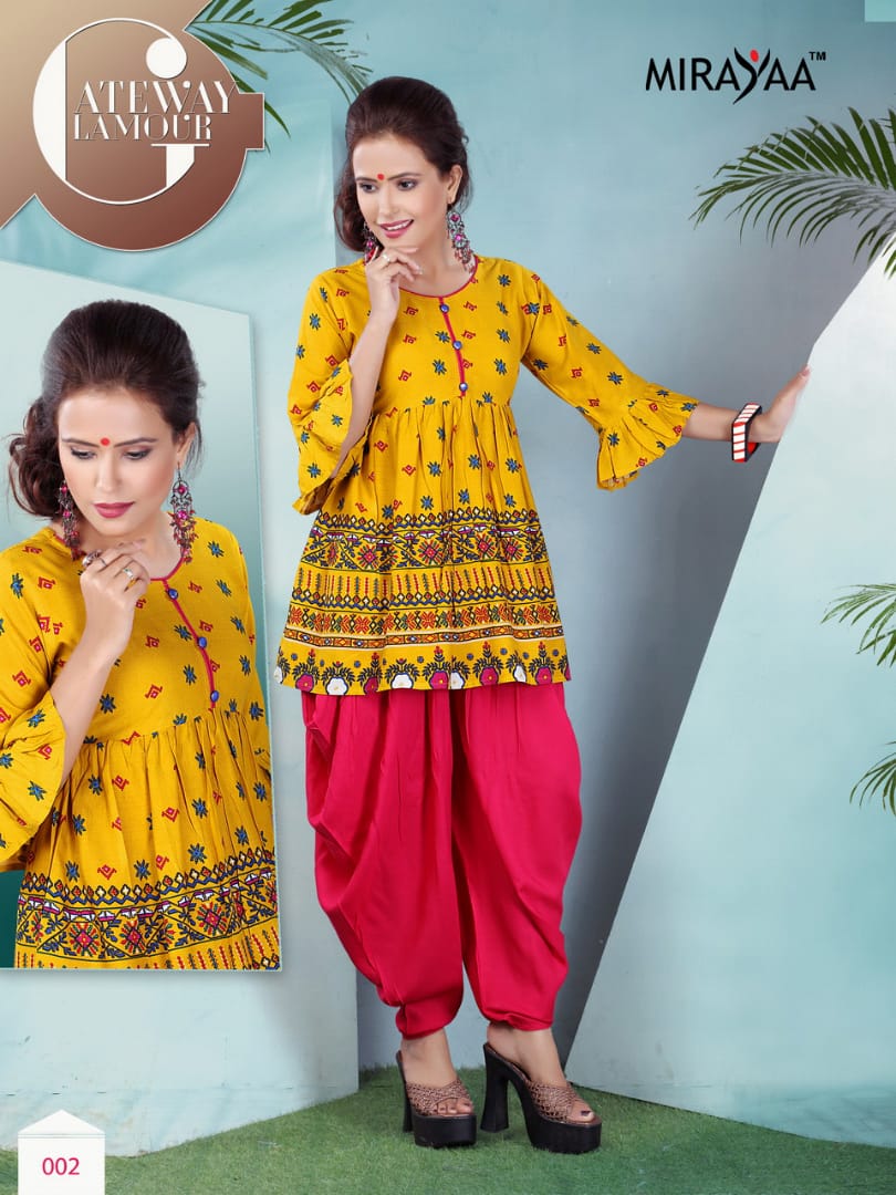 Mirayaa femina premium fancy casual wear Kurti style top with dhoti patiyala concept