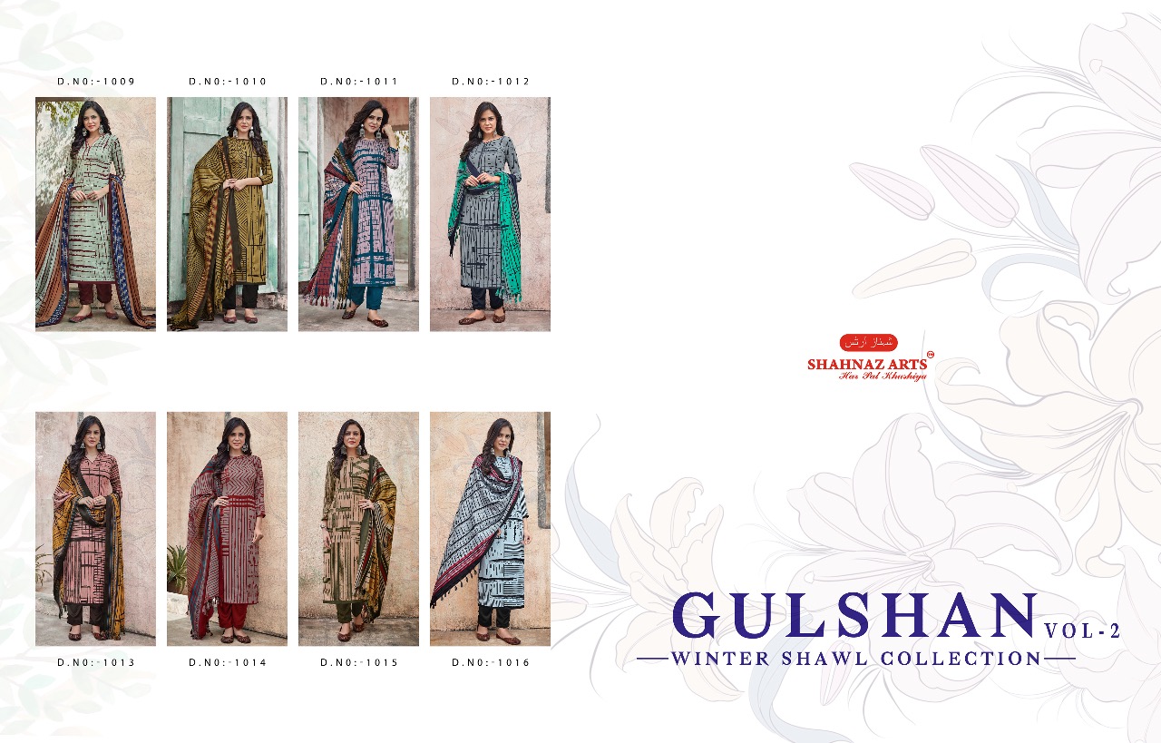 Shahnaz arts presents gulshan vol 2 casual winter shawl collection of salwar kameez