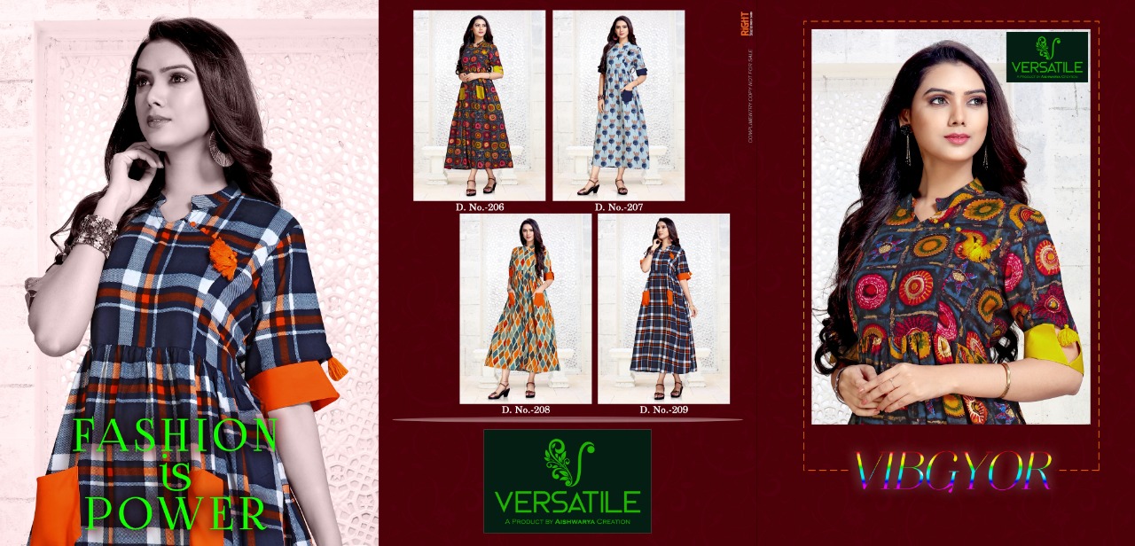 Versatile presents vIBGYOR casual fancy wear kurtis collection