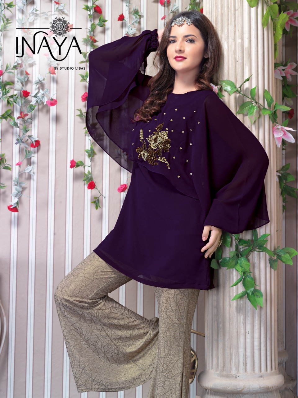 Inaya By studio luxury pret collection 10 designer cape style tunic with bell pants collection