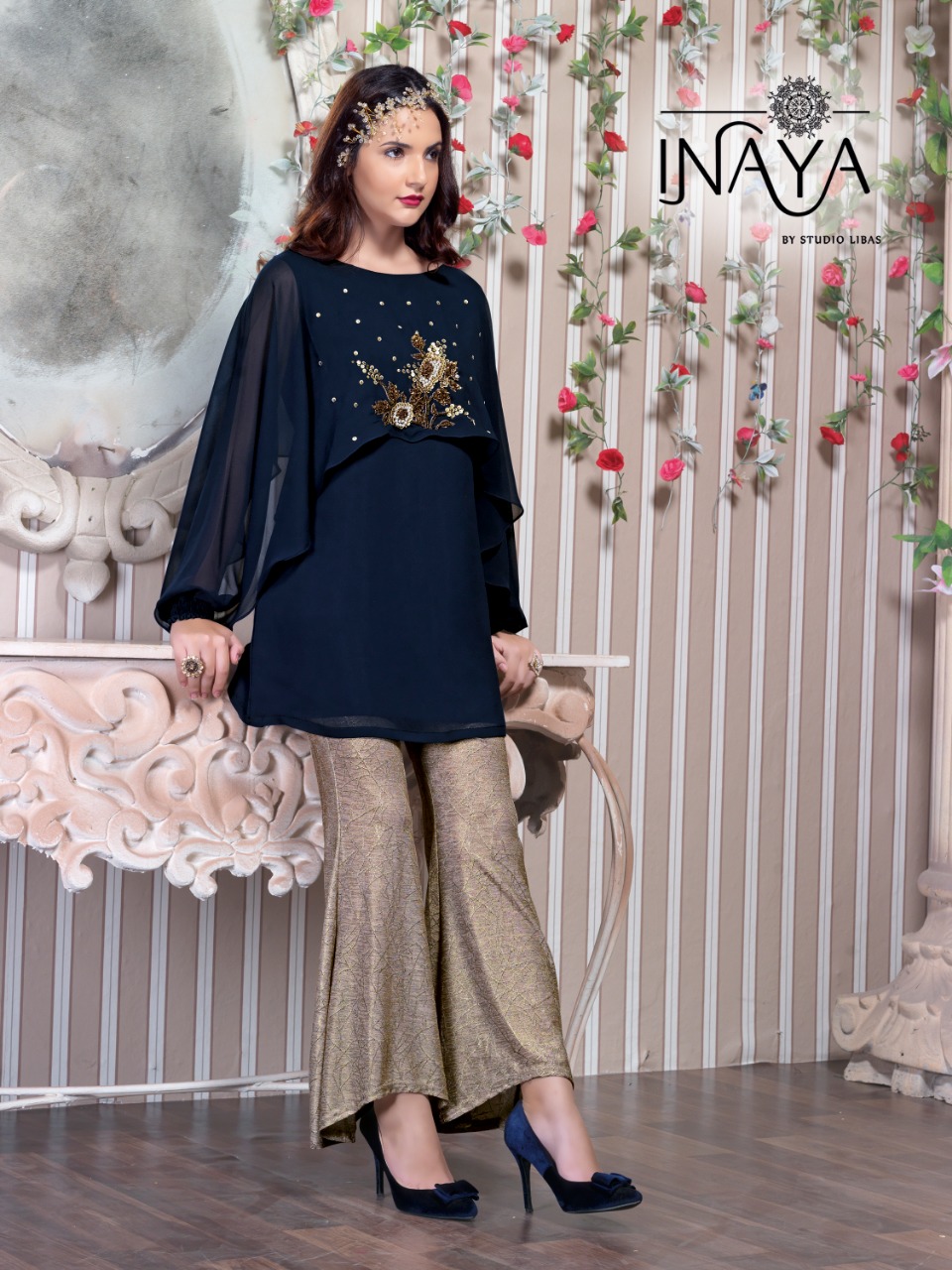 Inaya By studio luxury pret collection 10 designer cape style tunic with bell pants collection