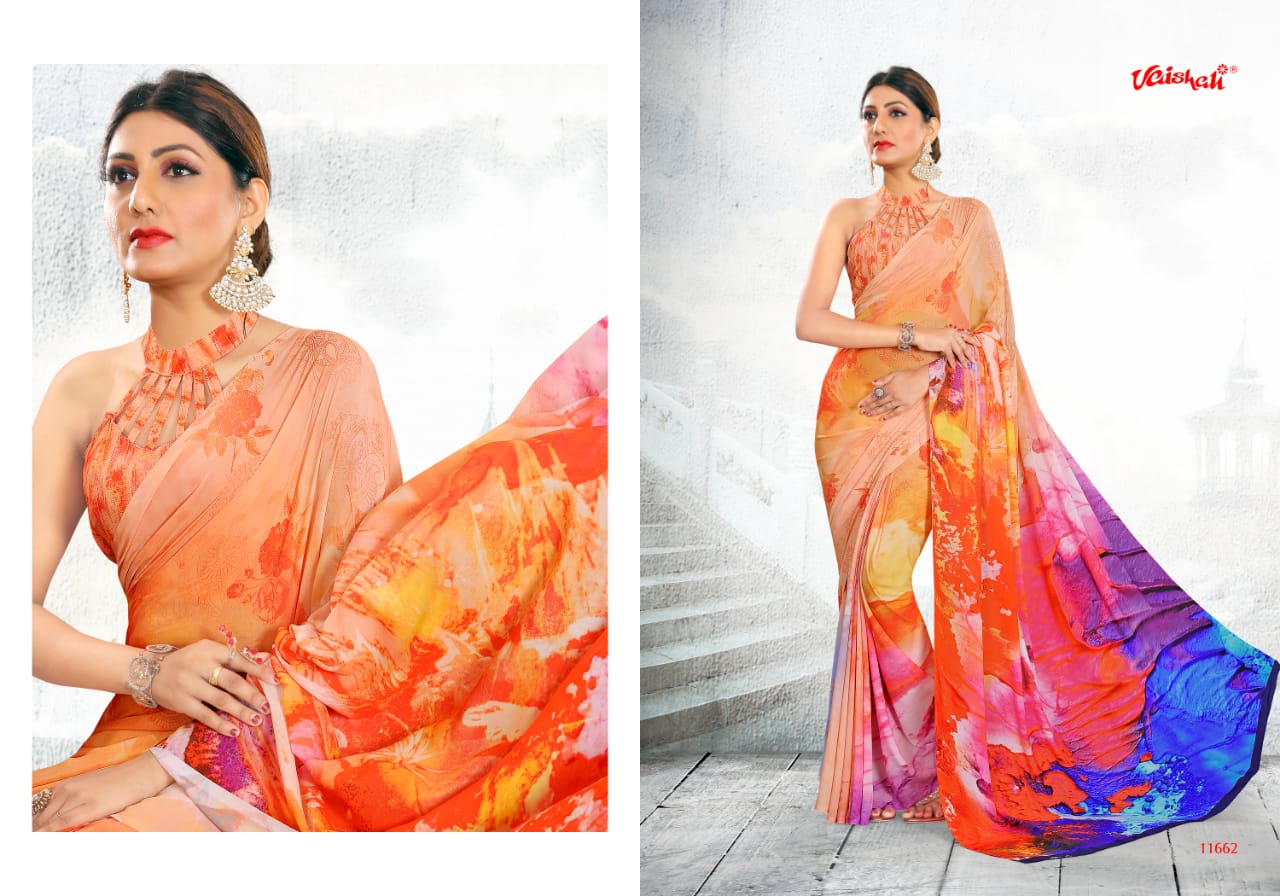 Vaishali fashion presenting mayraa crape 4 beautiful printed sarees collection