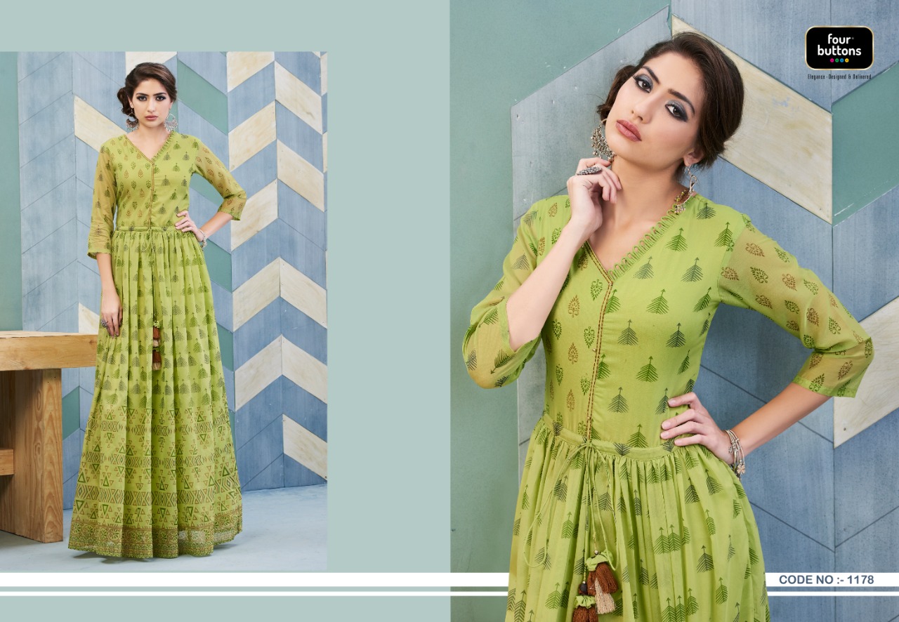 Four buttons hazel beautiful party wear kurti style gowns  concept