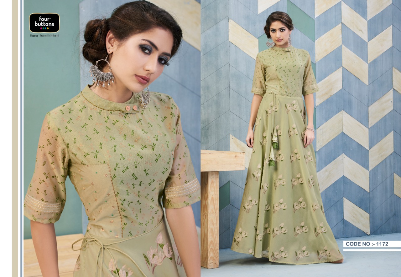 Four buttons hazel beautiful party wear kurti style gowns  concept
