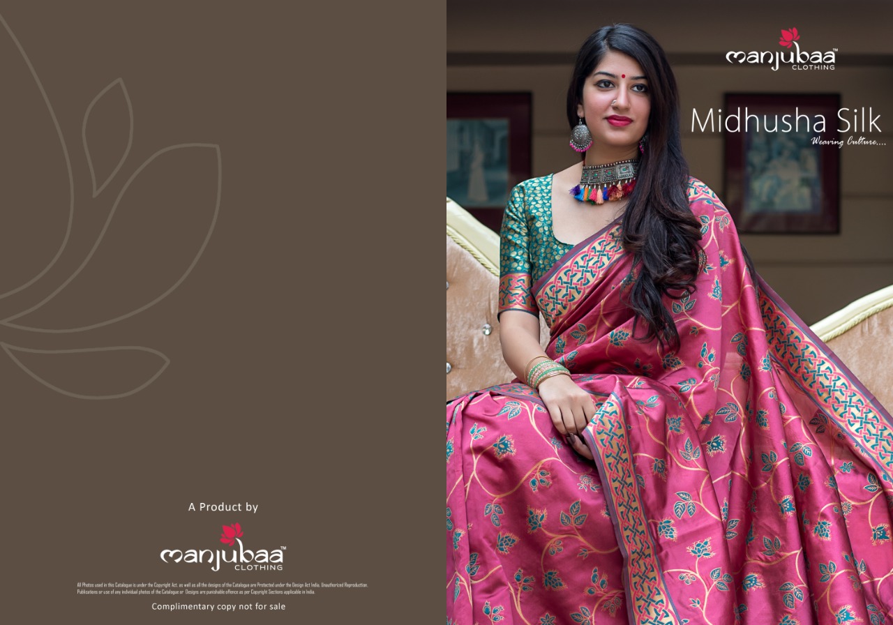 Manjubaa clothing midhusha silk beautiful rich look sarees concept