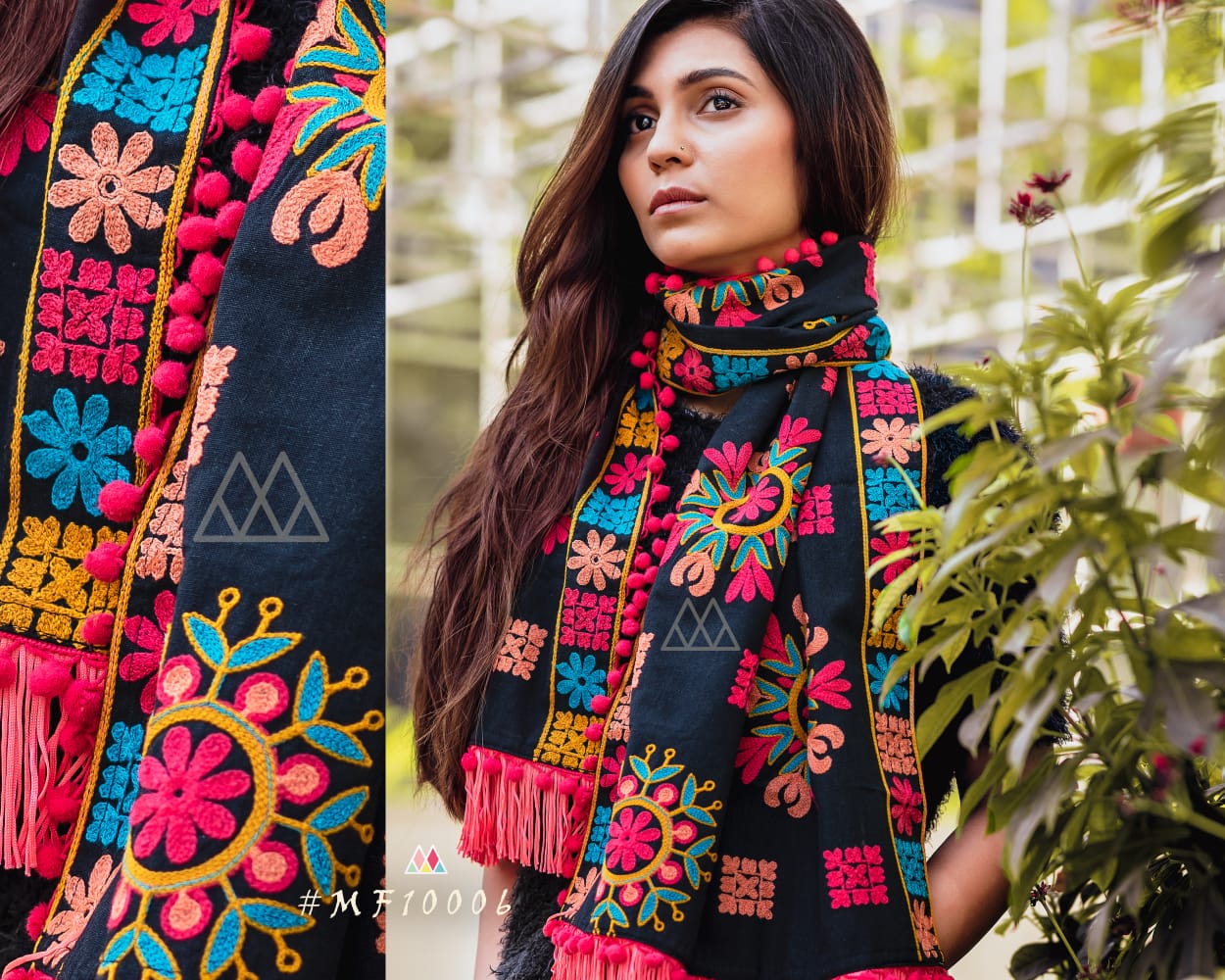 Mesmora launch wollen embroidered stylish traditional winter collection of stoles