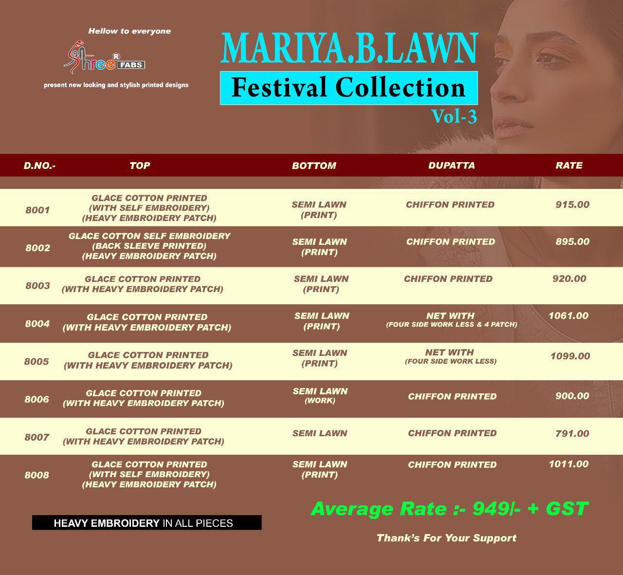 Shree fabs mariya b lawn vol 3 casual printed salwar kameez collection