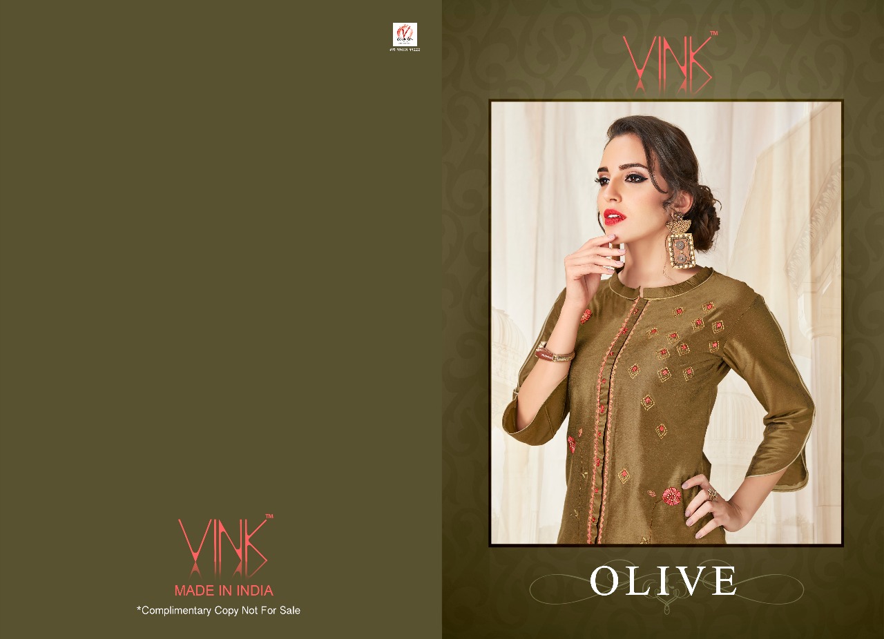 Vink olive beautiful chanderi silk rich look kurtis concept