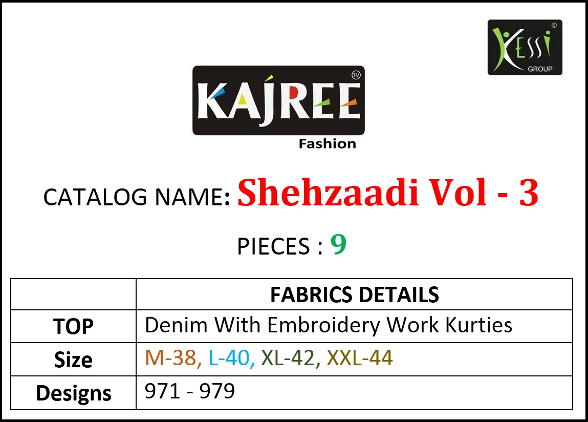 Kajree Fashion shehzaadi vol 3 ready To Wear denim style Kurties Collection