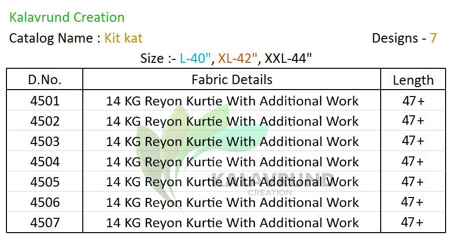 Kalavrund creation kitkat ready to wear fancy reyon Kurties stylish collection